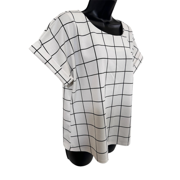 Melloday Plaid White Black Grid Top Blouse Small - Picture 6 of 12